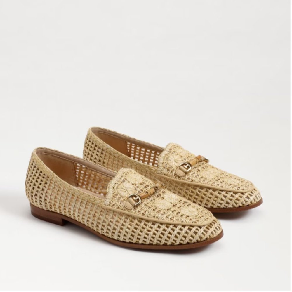 Sam Edelman Women's Lowell Loafer size 5 natural Raffia tan woven flowers NIB - Picture 1 of 8
